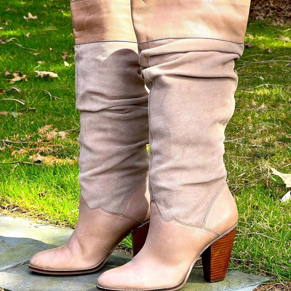 Zodiac Slouchy Leather/Suede Chunky Heel Boots 8.5